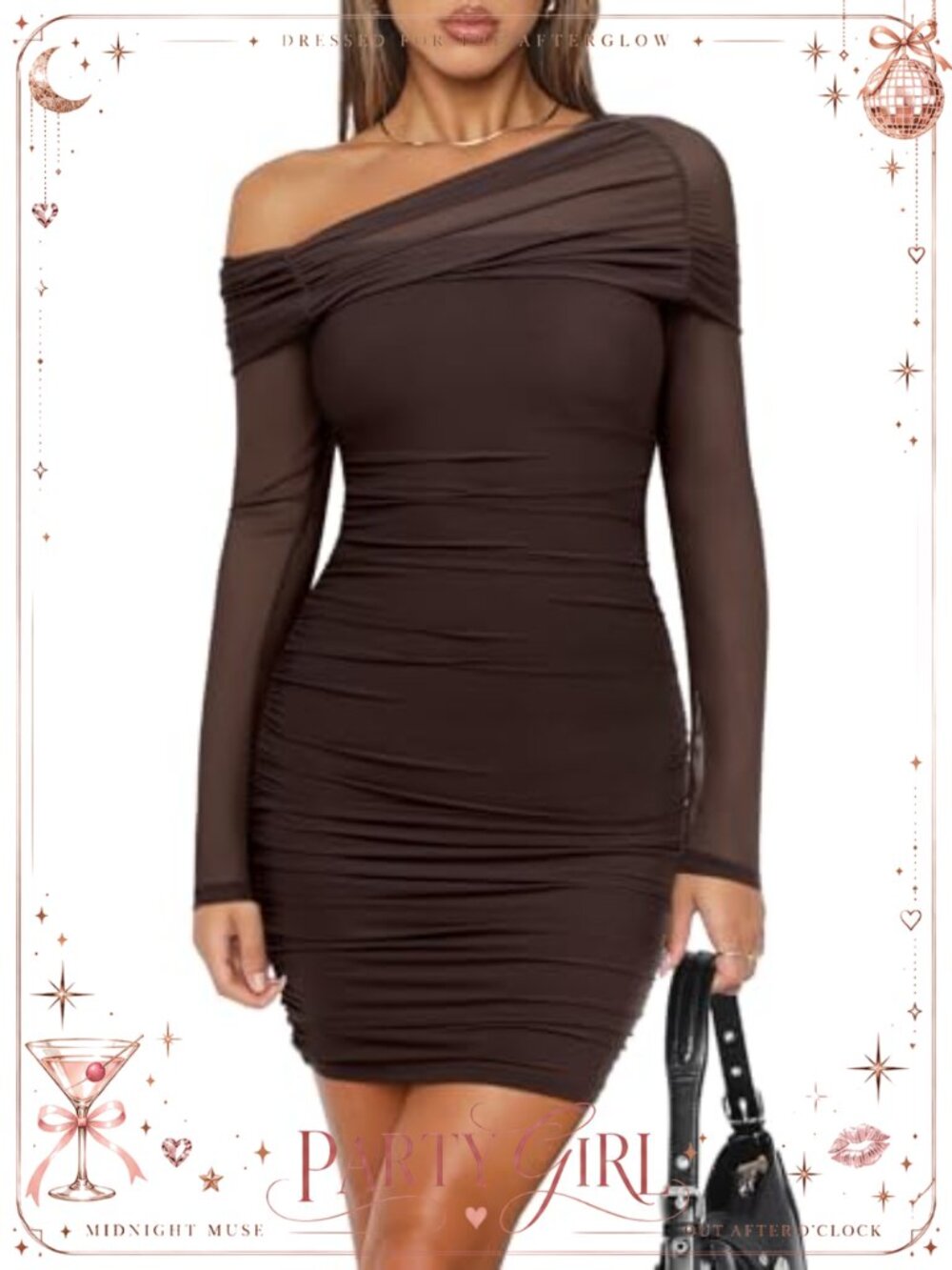 Sexy Off Shoulder Long Sleeve Ruched Bodycon Mini Dress Mesh Sheer Cocktail